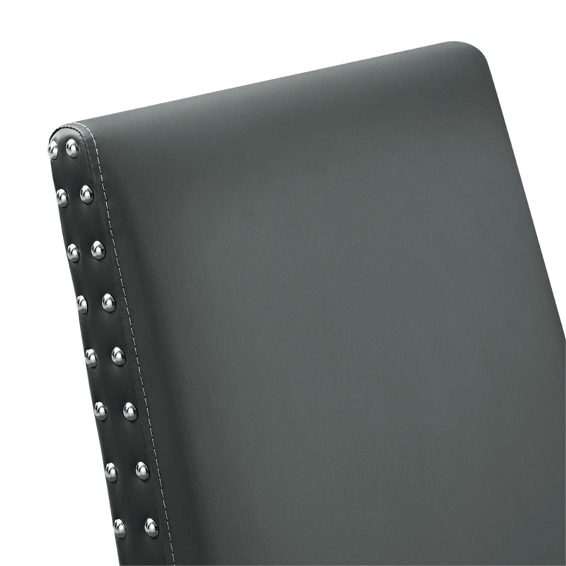 Maklaine Contemporary Wood and Faux Leather Dining Side Chair in Gray