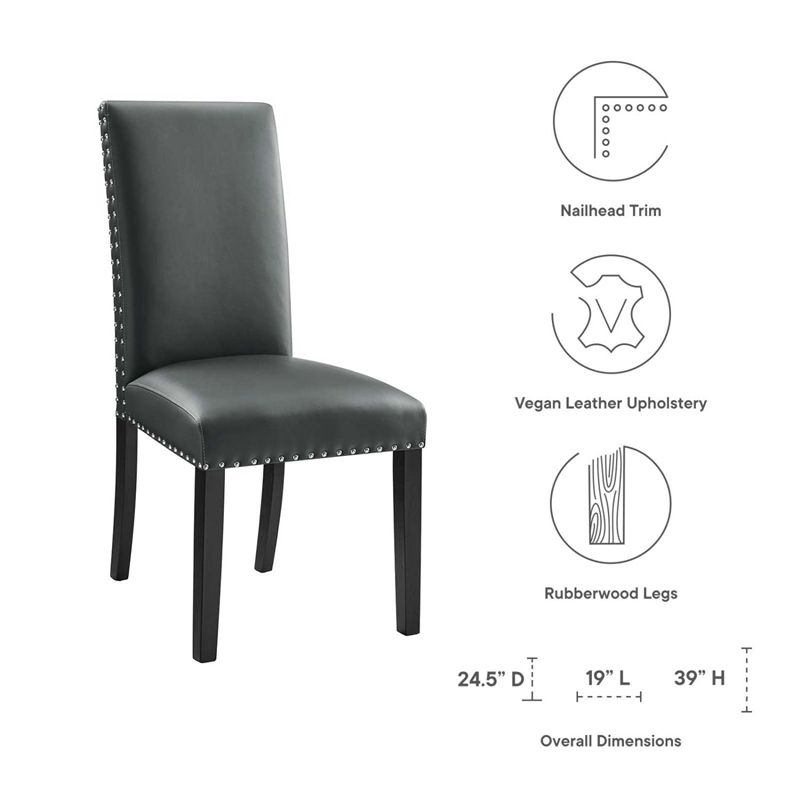 Maklaine Contemporary Wood and Faux Leather Dining Side Chair in Gray