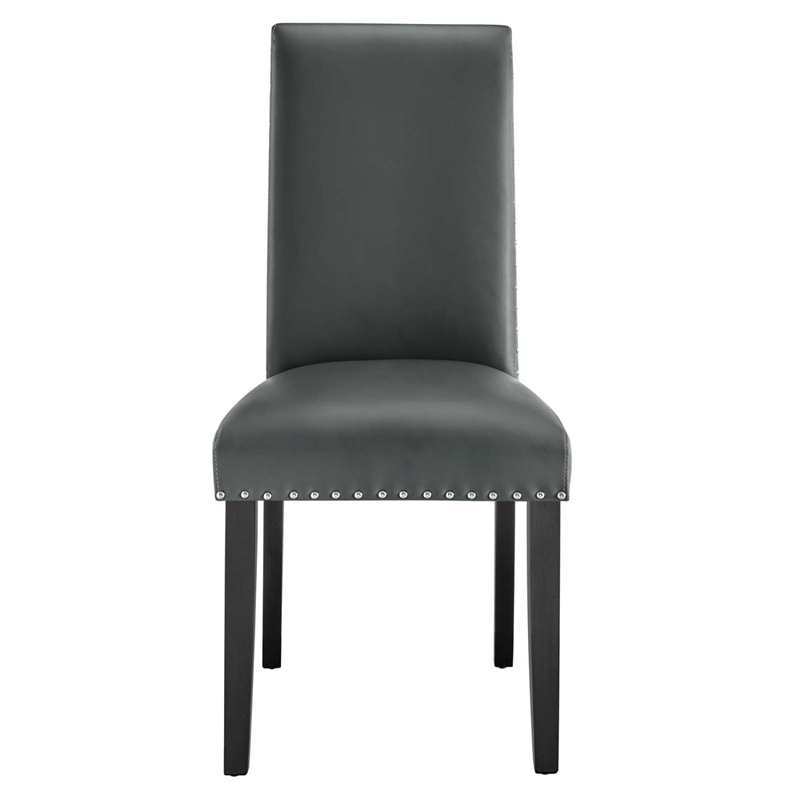 Maklaine Contemporary Wood and Faux Leather Dining Side Chair in Gray