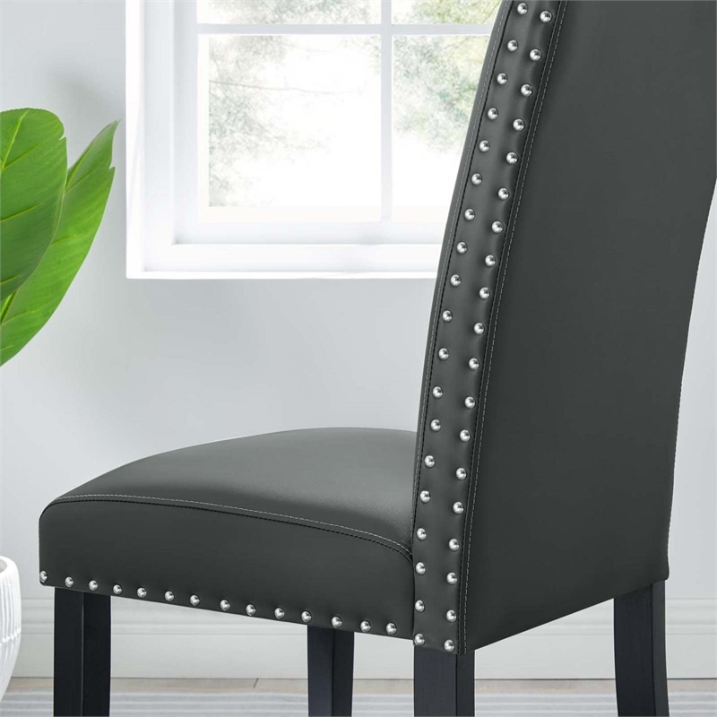 Maklaine Contemporary Wood and Faux Leather Dining Side Chair in Gray