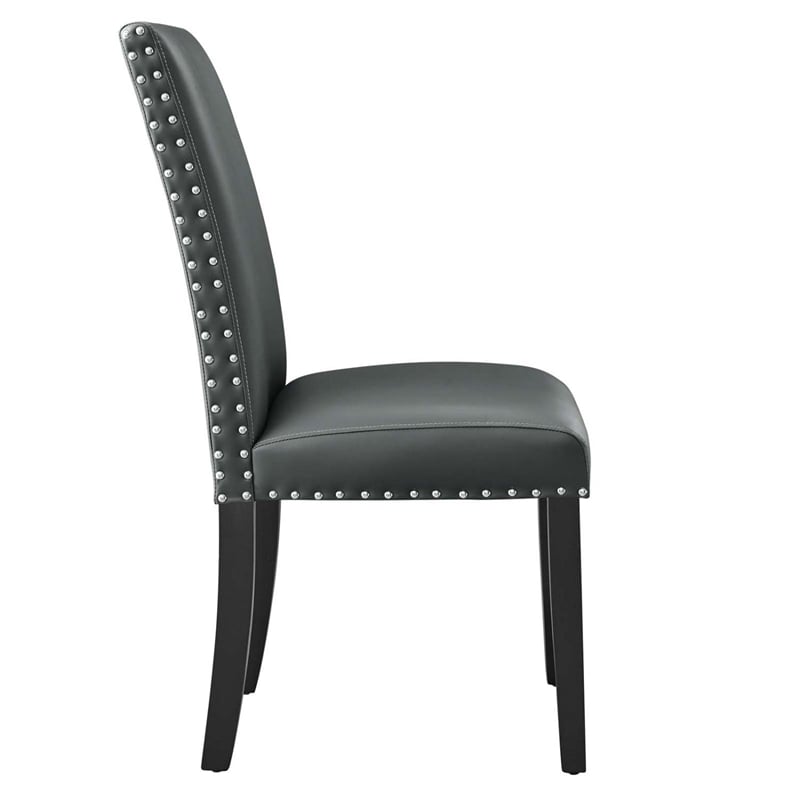 Maklaine Contemporary Wood and Faux Leather Dining Side Chair in Gray