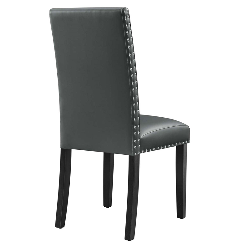 Maklaine Contemporary Wood and Faux Leather Dining Side Chair in Gray