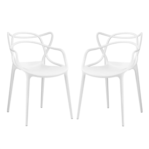Maklaine 18&quot Modern PP Plastic Dining Chairs in White (Set of 2)