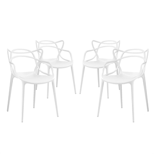 Maklaine 18&quot Modern PP Plastic Dining Chairs in White (Set of 4)