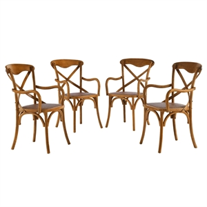 Maklaine 18.5&quot Modern Rattan and Wood Dining Armchair in Walnut (Set of 4)