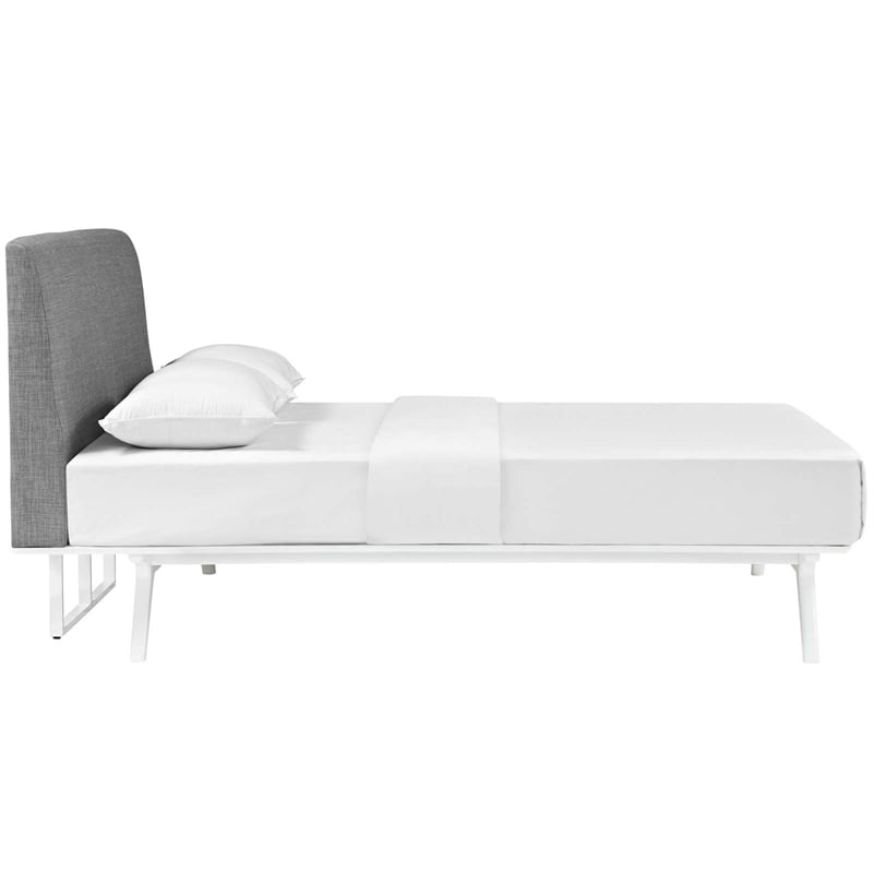 Maklaine Contemporary MDF and Rubberwood Full Bed in White/Gray