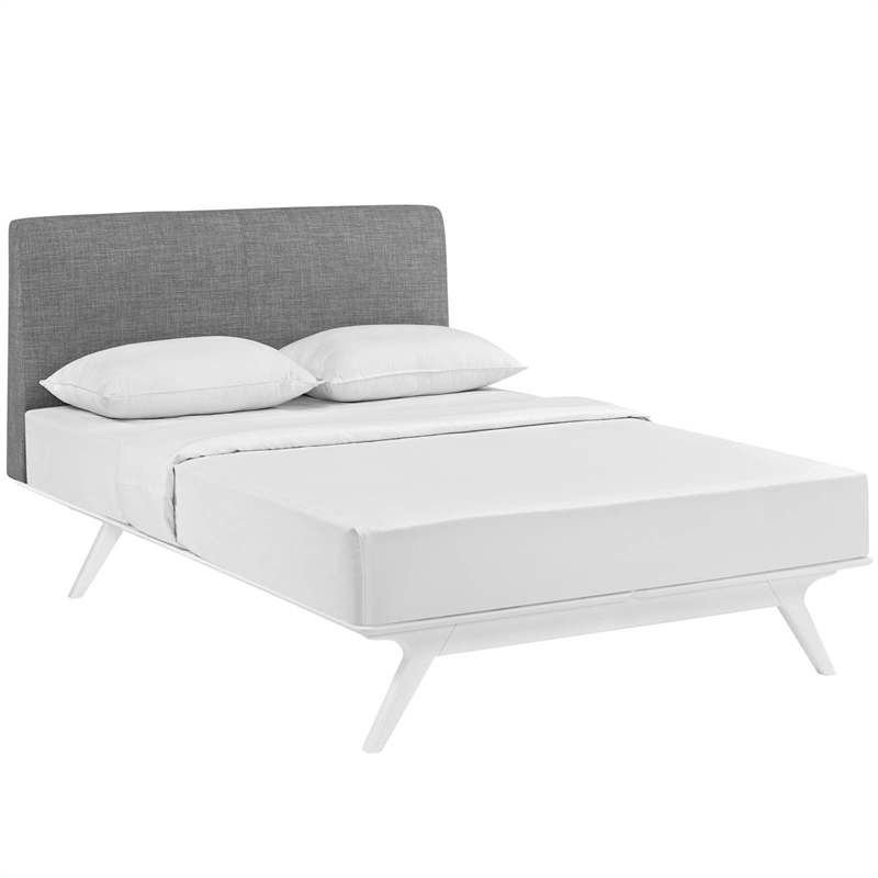 Maklaine Contemporary MDF and Rubberwood Full Bed in White/Gray