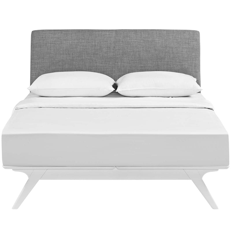 Maklaine Contemporary MDF and Rubberwood King Bed in White/Gray