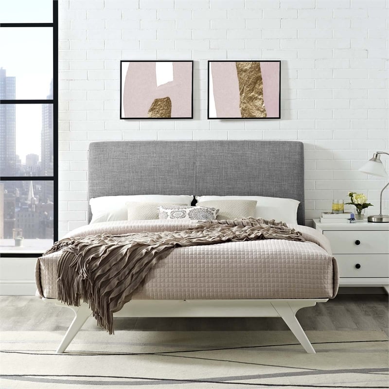 Maklaine Contemporary MDF and Rubberwood King Bed in White/Gray