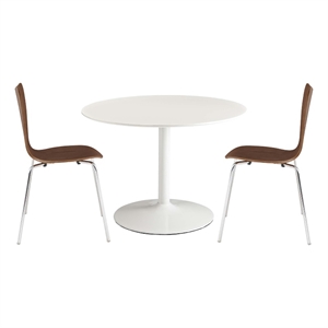 Maklaine Modern / Contemporary 3 Piece Dining Set in White Walnut