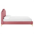 Maklaine Queen Performance Velvet Polyester Platform Bed in Dusty Rose