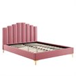 Maklaine Queen Performance Velvet Polyester Platform Bed in Dusty Rose