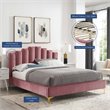 Maklaine Queen Performance Velvet Polyester Platform Bed in Dusty Rose