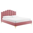 Maklaine Queen Performance Velvet Polyester Platform Bed in Dusty Rose