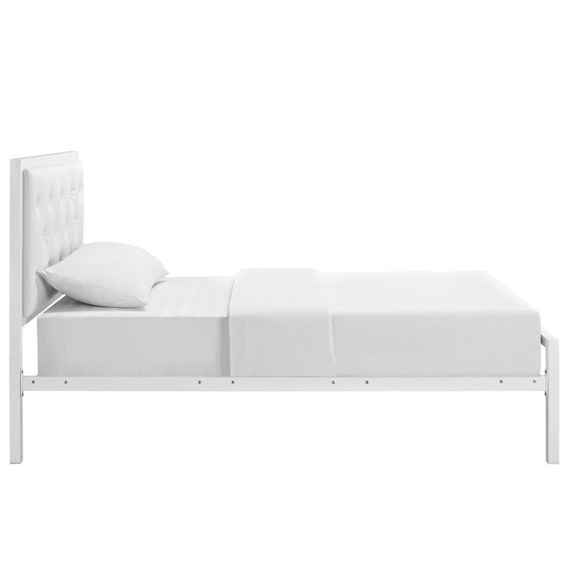 Maklaine Twin Powder-coated Steel and Vinyl Bed in White Finish