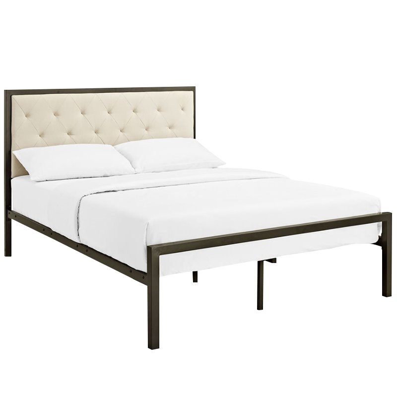 Maklaine Contemporary Full Tufted Panel Bed in Brown and Beige