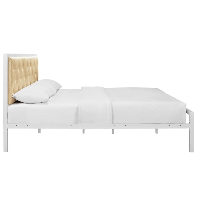 Maklaine Modern / Contemporary Vinyl Queen Bed in White Champagne