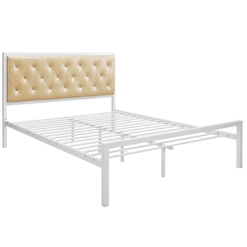 Maklaine Modern / Contemporary Vinyl Queen Bed in White Champagne
