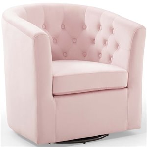 Maklaine Tufted Performance Velvet/Wood Swivel Armchair in Pink