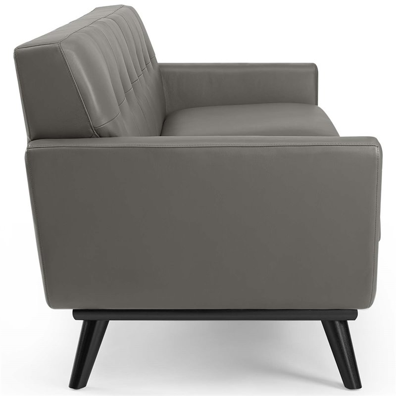 Maklaine Contemporary Top-Grain Leather Living Room Sofa in Gray