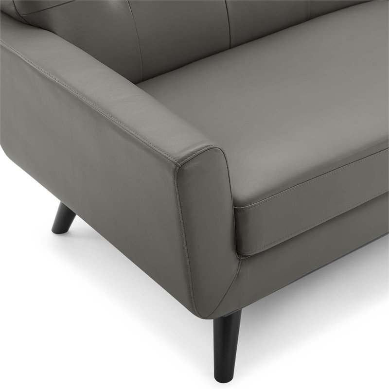 Maklaine Contemporary Top-Grain Leather Living Room Sofa in Gray