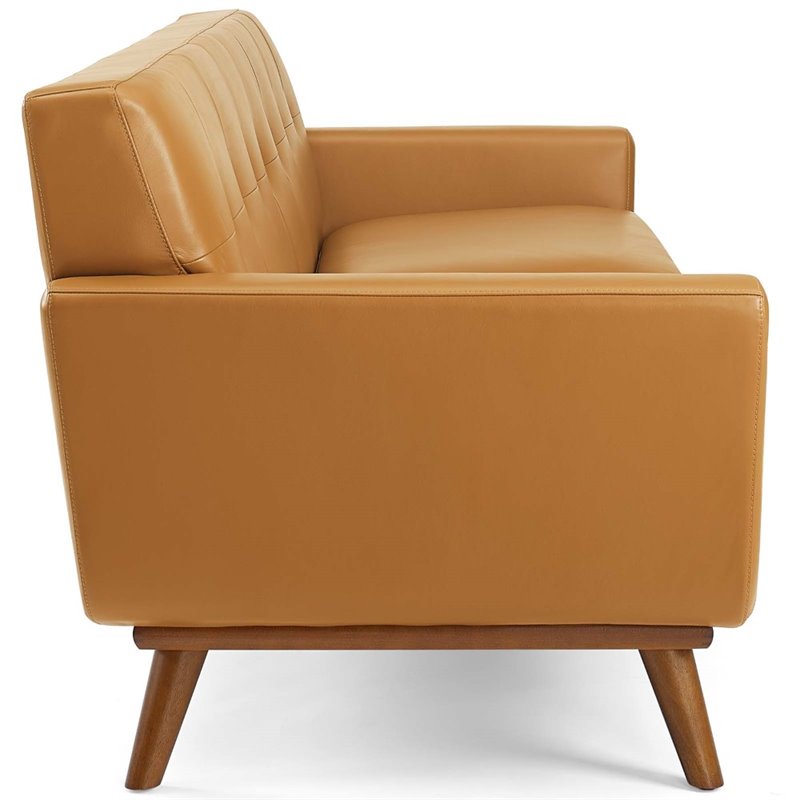Maklaine Contemporary Top-Grain Leather Living Room Sofa in Tan