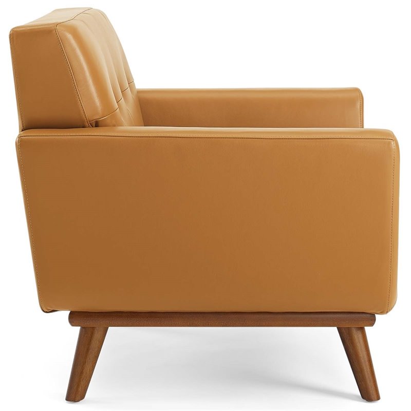 Maklaine Top-Grain Leather Living Room Accent Armchair in Tan