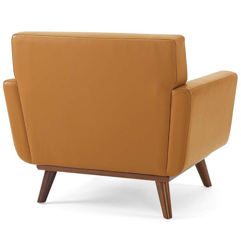 Maklaine Top-Grain Leather Living Room Accent Armchair in Tan