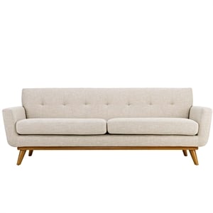 Maklaine Contemporary Upholstered Fabric Tufted Sofa in Beige