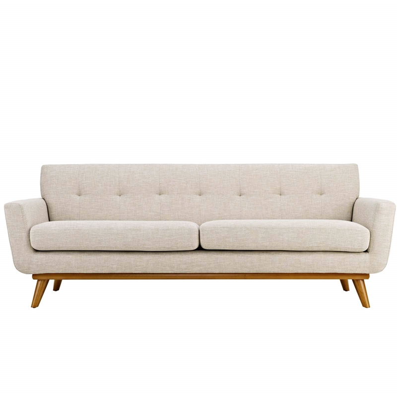 Maklaine Contemporary Upholstered Fabric Tufted Sofa in Beige