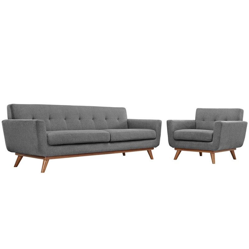 Maklaine Modern Fabric 2-Piece Sofa Set with Armchairs in Expectation Gray