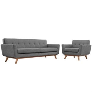 Maklaine Modern Fabric 2-Piece Sofa Set with Armchairs in Expectation Gray