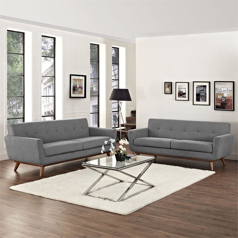 Maklaine Modern Fabric 2-Piece Sofa Set with Loveseat in Expectation Gray