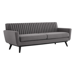 Maklaine Modern Channel Tufted Performance Velvet Sofa in Gray/Black