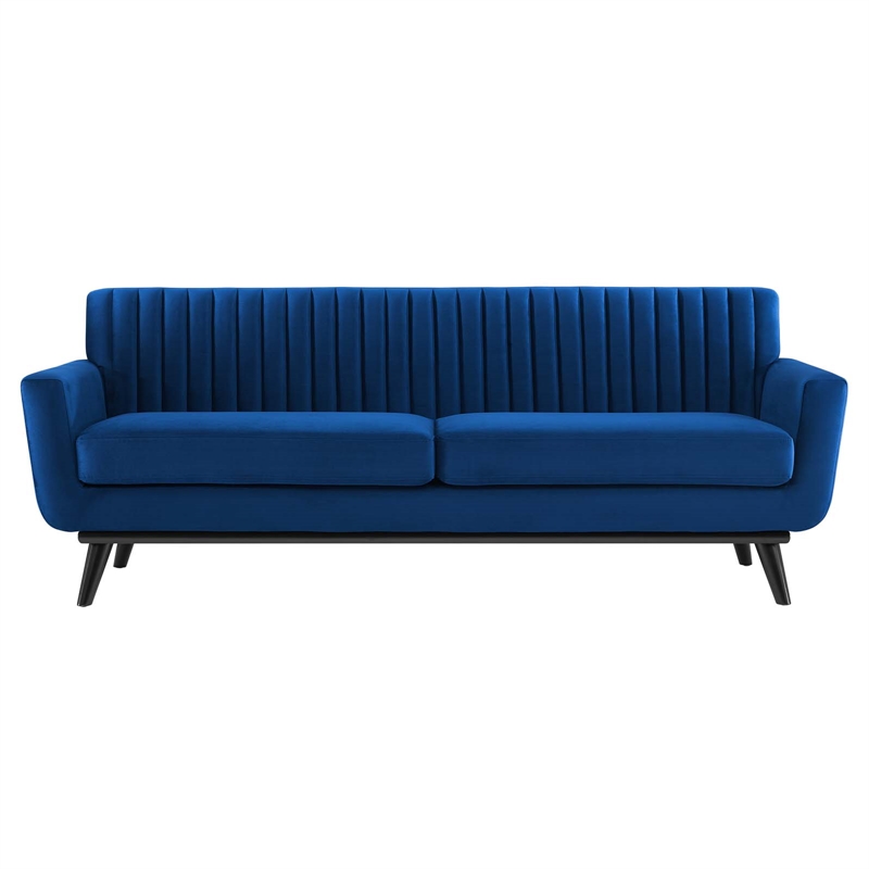 Maklaine Modern Channel Tufted Performance Velvet Sofa in Navy/Black