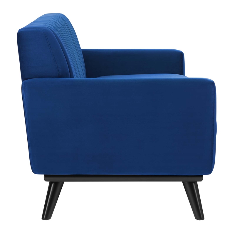 Maklaine Modern Channel Tufted Performance Velvet Sofa in Navy/Black