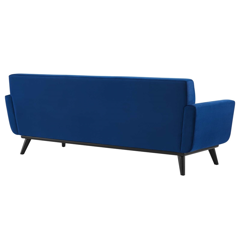 Maklaine Modern Channel Tufted Performance Velvet Sofa in Navy/Black