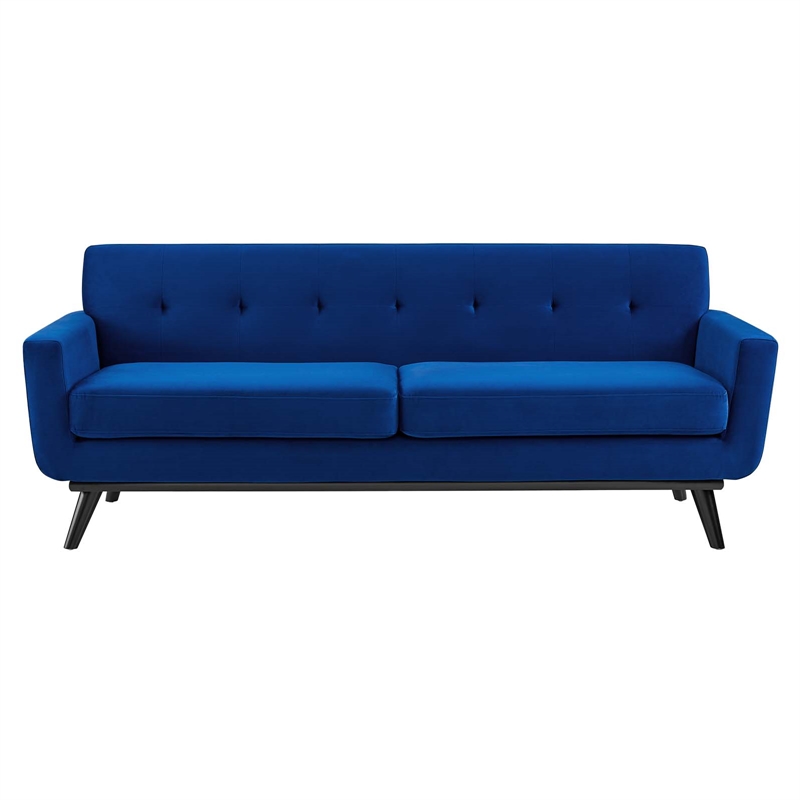 Maklaine Modern Tufted Back Performance Velvet Sofa in Navy/Black