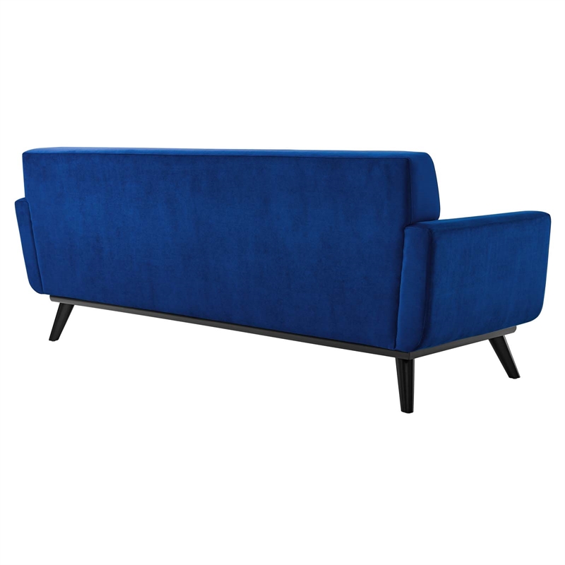 Maklaine Modern Tufted Back Performance Velvet Sofa in Navy/Black