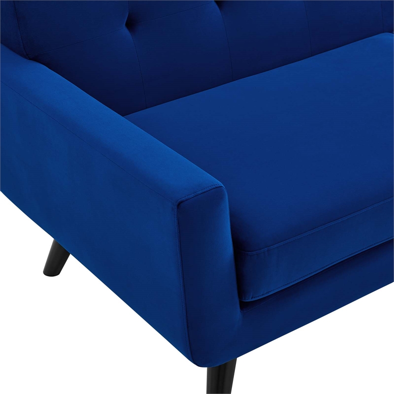 Maklaine Modern Tufted Back Performance Velvet Sofa in Navy/Black