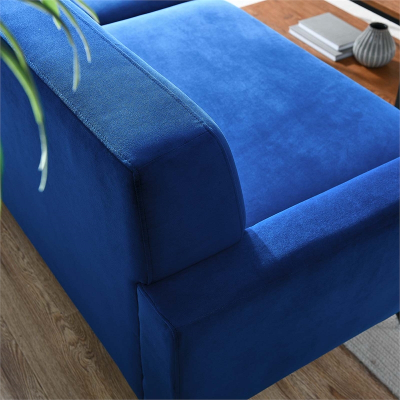 Maklaine Modern Tufted Back Performance Velvet Sofa in Navy/Black