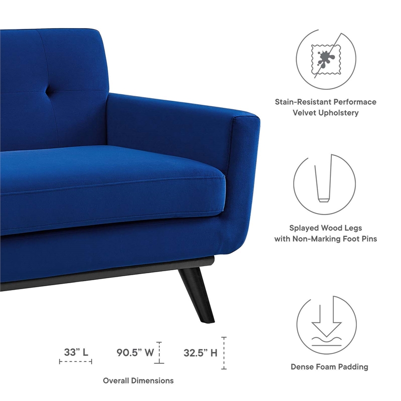Maklaine Modern Tufted Back Performance Velvet Sofa in Navy/Black