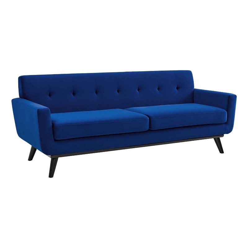 Maklaine Modern Tufted Back Performance Velvet Sofa in Navy/Black
