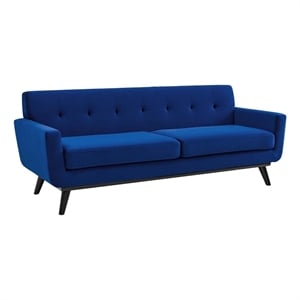Maklaine Modern Tufted Back Performance Velvet Sofa in Navy/Black