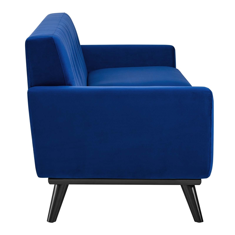 Maklaine Modern Tufted Back Performance Velvet Sofa in Navy/Black