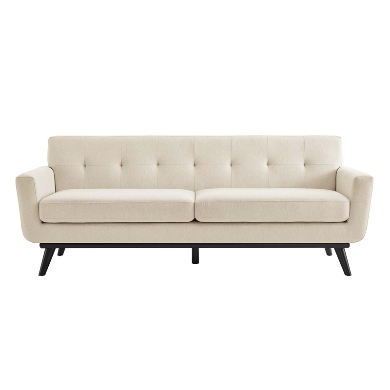 Maklaine Contemporary Tufted Back Textured Fabric Sofa in Beige