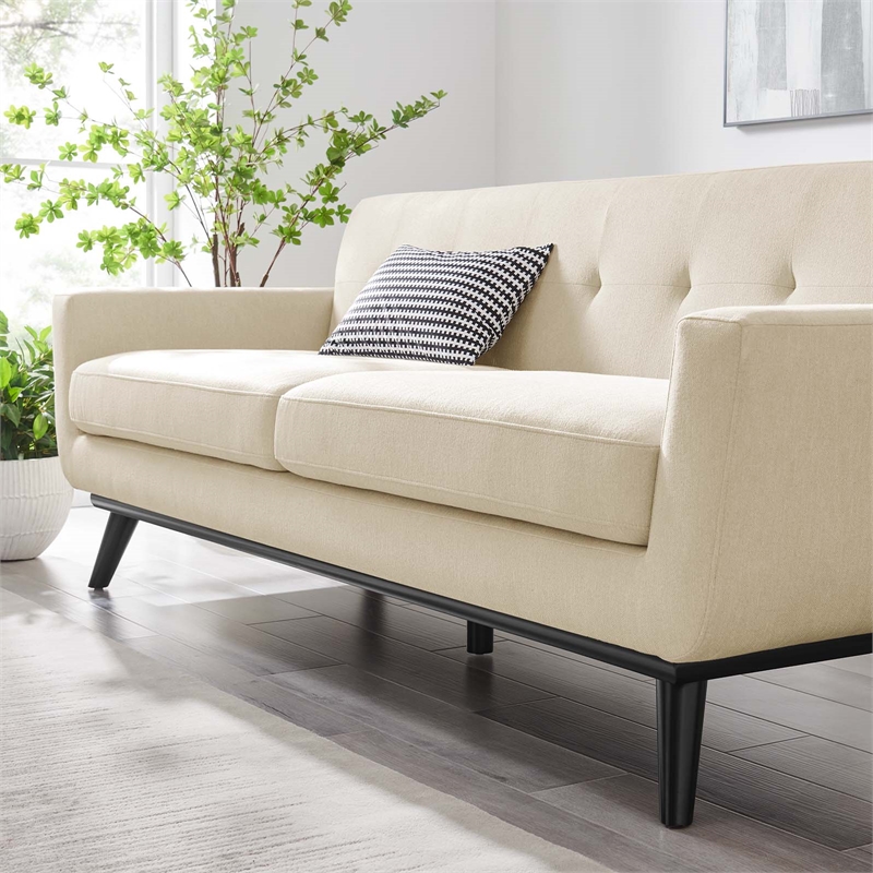 Maklaine Contemporary Tufted Back Textured Fabric Sofa in Beige