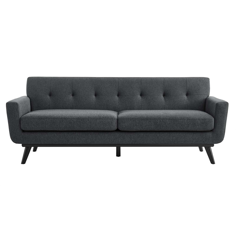 Maklaine Modern Tufted Back Textured Fabric Sofa in Charcoal