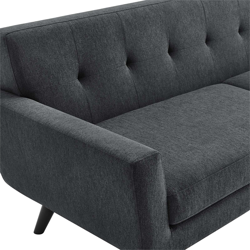 Maklaine Modern Tufted Back Textured Fabric Sofa in Charcoal