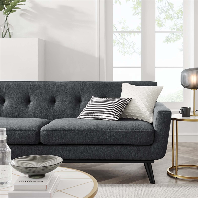 Maklaine Modern Tufted Back Textured Fabric Sofa in Charcoal
